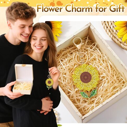 Sunflower Keychain Diamond Sunflower Bag Charm Key Chain Ring for Gift,Wallet,Keys,Handbag,Purse,Birthday in Saudi Arabia