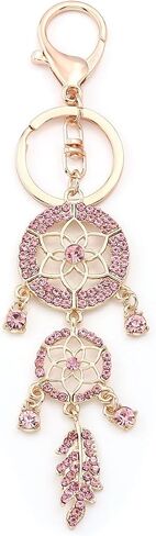 Dreamcatcher Rhinestone Keyring Fashion Pink Feather Pendant Bag Purse Charms Handbags for Women's Gifts in Saudi Arabia