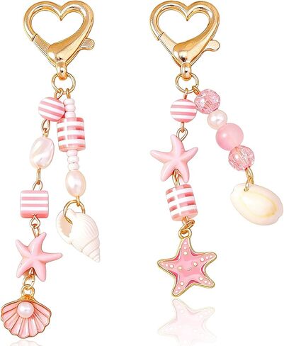 2 PCS Beach Keychain with Seashell and Starfish Charms, Coastal Bag Accessories for Women, Tropical Vacation Decor, Cute Beach Bag Charms for Ocean Lovers in Saudi Arabia