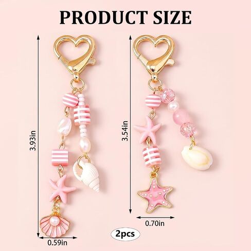 2 PCS Beach Keychain with Seashell and Starfish Charms, Coastal Bag Accessories for Women, Tropical Vacation Decor, Cute Beach Bag Charms for Ocean Lovers in Saudi Arabia