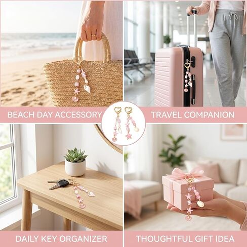 2 PCS Beach Keychain with Seashell and Starfish Charms, Coastal Bag Accessories for Women, Tropical Vacation Decor, Cute Beach Bag Charms for Ocean Lovers in Saudi Arabia