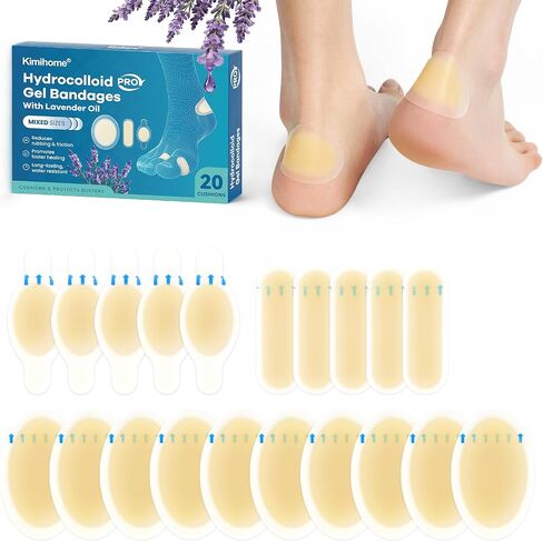 Kimihome Hydrocolloid Blister Bandages for Feet, 20ct Blister Gel Pads for Prevention, Waterproof Blister Bandages for Heel, Toes, Blister Cushions with Lavender Extract in Saudi Arabia
