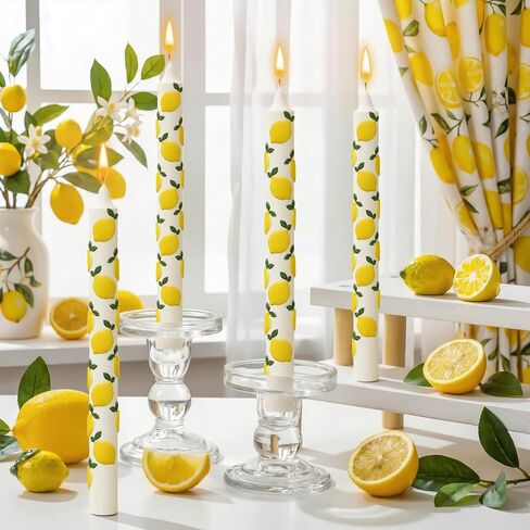 Lyrow 4 Pcs 3D Lemon Taper Candles Yellow Dinner Candles Long Unscented Candle Sticks Table Centrepieces for Home Mediterranean Amalfi Coast Summer Birthday Lemon Wedding Bridal Shower Party Decor in Kuwait