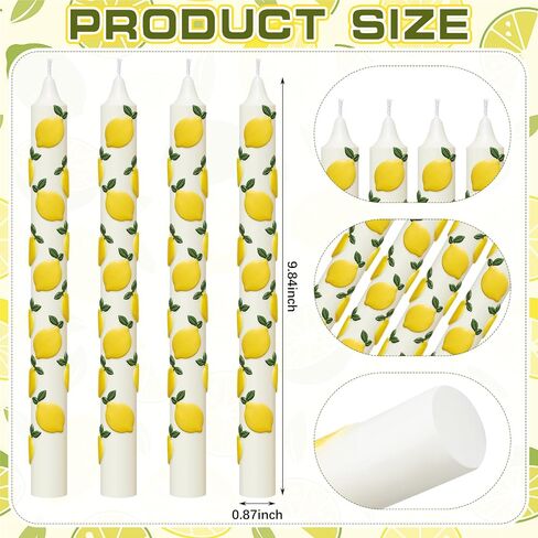 Lyrow 4 Pcs 3D Lemon Taper Candles Yellow Dinner Candles Long Unscented Candle Sticks Table Centrepieces for Home Mediterranean Amalfi Coast Summer Birthday Lemon Wedding Bridal Shower Party Decor in Kuwait