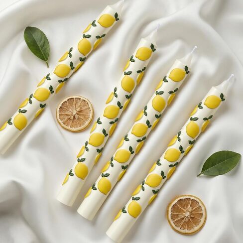 Lyrow 4 Pcs 3D Lemon Taper Candles Yellow Dinner Candles Long Unscented Candle Sticks Table Centrepieces for Home Mediterranean Amalfi Coast Summer Birthday Lemon Wedding Bridal Shower Party Decor in Kuwait
