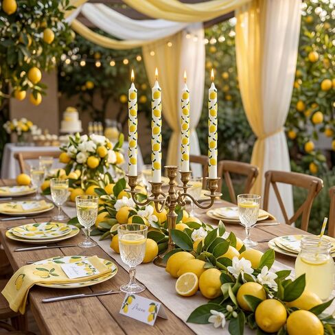 Lyrow 4 Pcs 3D Lemon Taper Candles Yellow Dinner Candles Long Unscented Candle Sticks Table Centrepieces for Home Mediterranean Amalfi Coast Summer Birthday Lemon Wedding Bridal Shower Party Decor in Kuwait