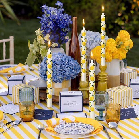 Lyrow 4 Pcs 3D Lemon Taper Candles Yellow Dinner Candles Long Unscented Candle Sticks Table Centrepieces for Home Mediterranean Amalfi Coast Summer Birthday Lemon Wedding Bridal Shower Party Decor in Kuwait