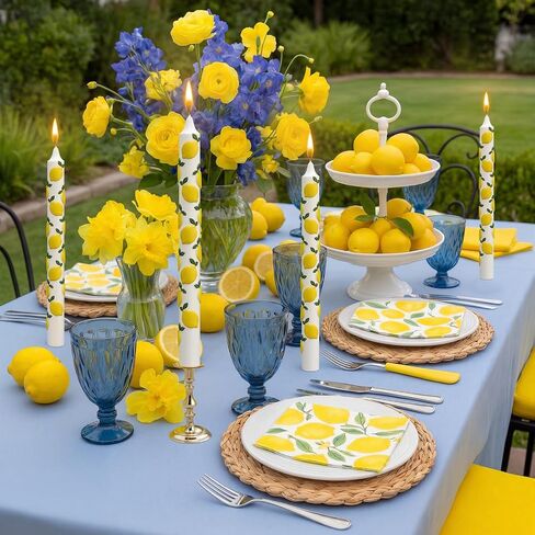Lyrow 4 Pcs 3D Lemon Taper Candles Yellow Dinner Candles Long Unscented Candle Sticks Table Centrepieces for Home Mediterranean Amalfi Coast Summer Birthday Lemon Wedding Bridal Shower Party Decor in Kuwait
