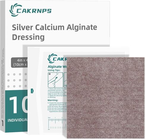 Silver Calcium Alginate Wound Dressing 4"x4" - Sterile Highly Absorbent Pads with Silver, Non-Stick Alginate Gauze for Wounds Care, Painless Removal, 10 Pack Individually Wrapped Dressings in Saudi Arabia