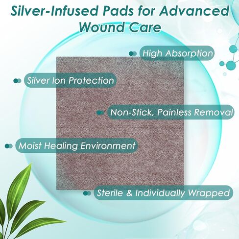 Silver Calcium Alginate Wound Dressing 4"x4" - Sterile Highly Absorbent Pads with Silver, Non-Stick Alginate Gauze for Wounds Care, Painless Removal, 10 Pack Individually Wrapped Dressings in Saudi Arabia