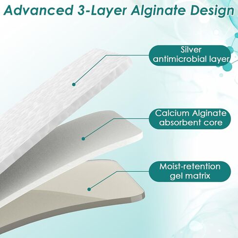Silver Calcium Alginate Wound Dressing 4"x4" - Sterile Highly Absorbent Pads with Silver, Non-Stick Alginate Gauze for Wounds Care, Painless Removal, 10 Pack Individually Wrapped Dressings in Saudi Arabia