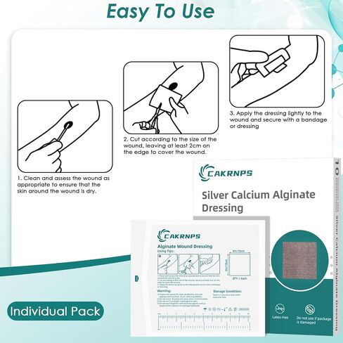 Silver Calcium Alginate Wound Dressing 4"x4" - Sterile Highly Absorbent Pads with Silver, Non-Stick Alginate Gauze for Wounds Care, Painless Removal, 10 Pack Individually Wrapped Dressings in Saudi Arabia