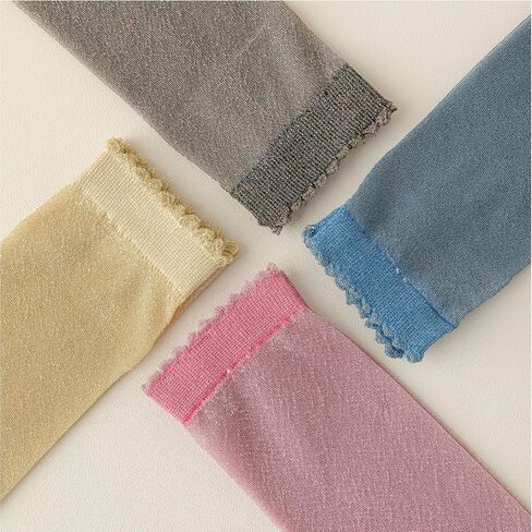 Women's Knee High Stockings 5 Pairs, Shiny Metallic Thread Soft Sheer, Non-Slip Lace Cuff, 5 Colors Black/Gold/Blue/Coffee/Pink,Size 5 to 7.5 in Saudi Arabia