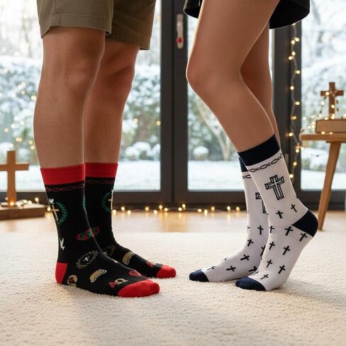 shiningsoul 4-Pack Christian Mid-Calf Socks for Men & Women, Religious Socks with Cross, Dove, Fish Symbol Design, 2 Pack White & 2 Pack Black in Saudi Arabia