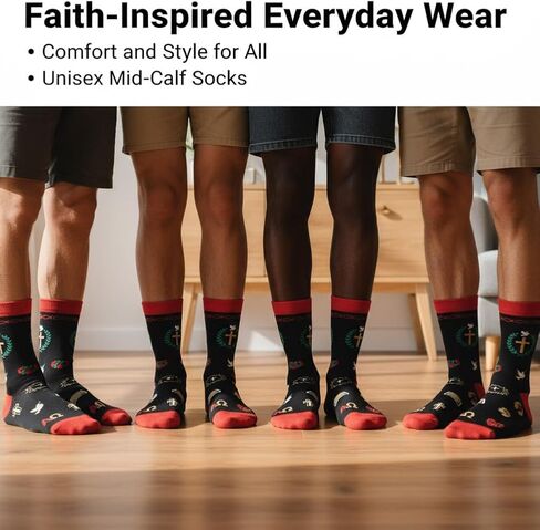 shiningsoul 4-Pack Christian Mid-Calf Socks for Men & Women, Religious Socks with Cross, Dove, Fish Symbol Design, 2 Pack White & 2 Pack Black in Saudi Arabia