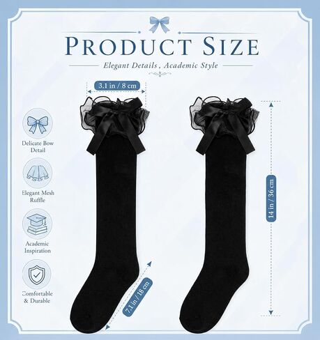 Knee High Socks with Bows, Black Cotton Knee High Socks with Bow Decor, Soft Breathable Skin-Friendly Stockings, Lolita Cosplay Daily Wear School Outfit Accessory in Saudi Arabia