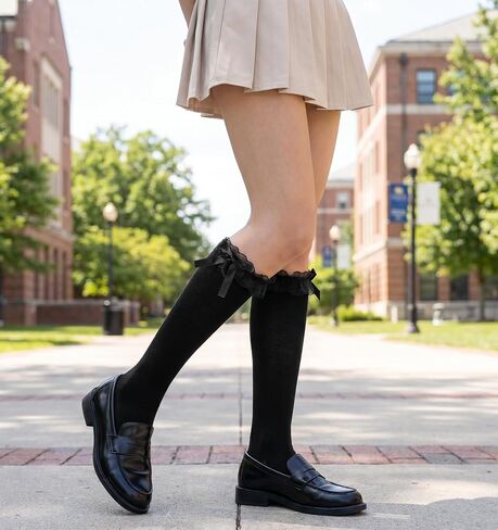 Knee High Socks with Bows, Black Cotton Knee High Socks with Bow Decor, Soft Breathable Skin-Friendly Stockings, Lolita Cosplay Daily Wear School Outfit Accessory in Saudi Arabia