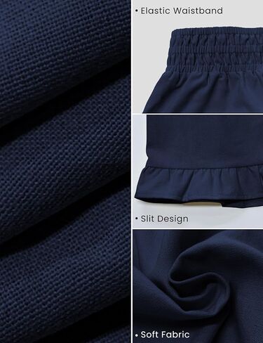 Women's Wide Leg Pants High Waist Ruffle Hem Casual Loose Cropped Trousers Solid Color Lightweight Daily Lounge(Navy-L) in Saudi Arabia