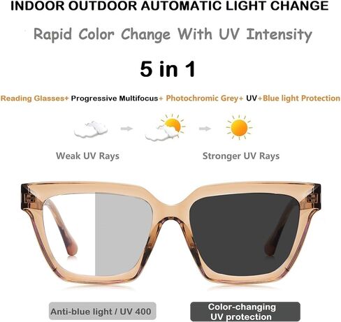 Photochromic Progressive Multifocus Reading Glasses For Women Men,Progressive Readers No Line Transition Sunglasses in Kuwait