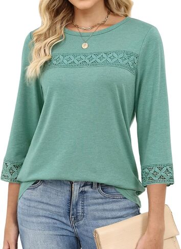 VIMPUNEC 3/4 Length Sleeve Womens Tops Lace Blouses Dressy Casual Shirts Summer Clothes in Kuwait