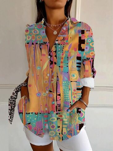 Women's Long Sleeve Blouse Fashion Floral Print Spring Summer Casual Loose Fit Tops Streetwear Style in Kuwait