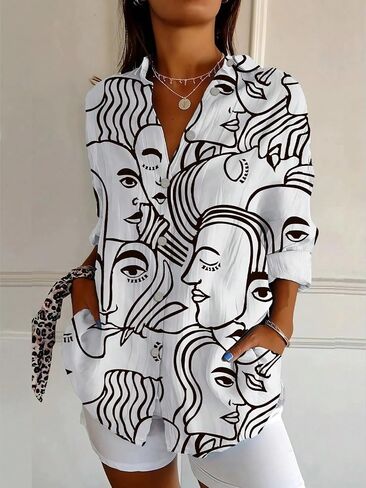 Women's Long Sleeve Blouse Fashion Floral Print Spring Summer Casual Loose Fit Tops Streetwear Style in Kuwait