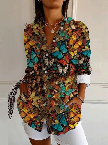 Women's Long Sleeve Blouse Fashion Floral Print Spring Summer Casual Loose Fit Tops Streetwear Style in Kuwait
