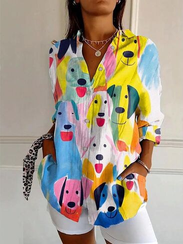 Women's Long Sleeve Blouse Fashion Floral Print Spring Summer Casual Loose Fit Tops Streetwear Style in Kuwait