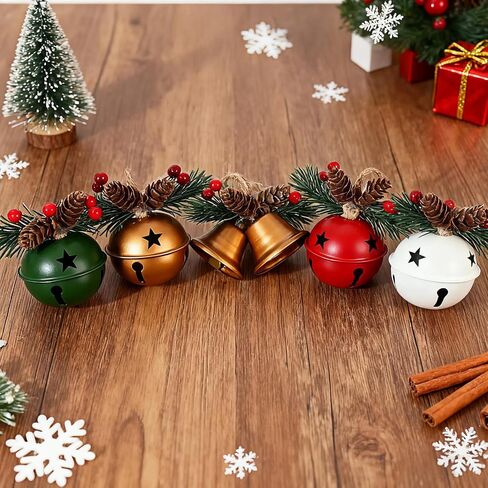5 Pack Rustic Christmas Bell Ornaments with Pinecones & Berries - Metallic Hanging Decor for Christmas Tree,Mantel,Home (Green,Gold,Red,White) in Saudi Arabia