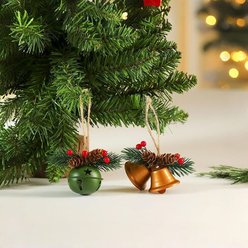 5 Pack Rustic Christmas Bell Ornaments with Pinecones & Berries - Metallic Hanging Decor for Christmas Tree,Mantel,Home (Green,Gold,Red,White) in Saudi Arabia