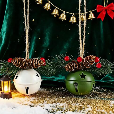 5 Pack Rustic Christmas Bell Ornaments with Pinecones & Berries - Metallic Hanging Decor for Christmas Tree,Mantel,Home (Green,Gold,Red,White) in Saudi Arabia