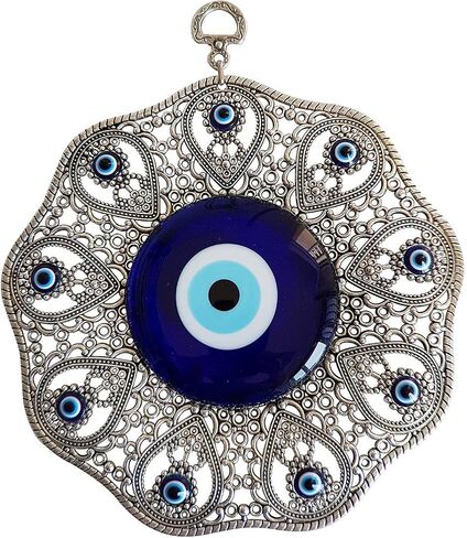 Turkish Glass Blue Evil Eye Wall Hanging Ornament - Metal Home Decor - Turkish Amulet - Protection and Good Luck Charm Gift in a Box in Saudi Arabia