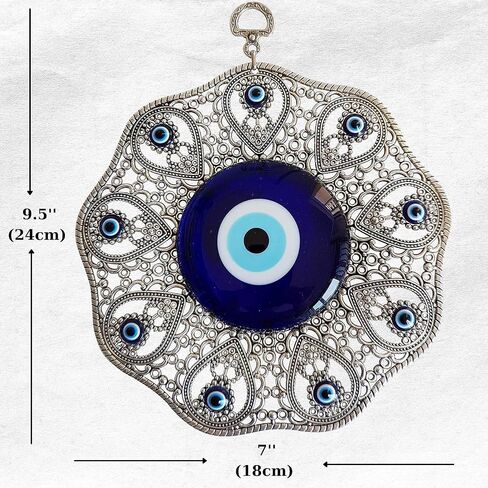 Turkish Glass Blue Evil Eye Wall Hanging Ornament - Metal Home Decor - Turkish Amulet - Protection and Good Luck Charm Gift in a Box in Saudi Arabia