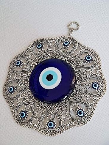 Turkish Glass Blue Evil Eye Wall Hanging Ornament - Metal Home Decor - Turkish Amulet - Protection and Good Luck Charm Gift in a Box in Saudi Arabia