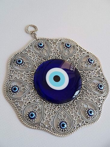 Turkish Glass Blue Evil Eye Wall Hanging Ornament - Metal Home Decor - Turkish Amulet - Protection and Good Luck Charm Gift in a Box in Saudi Arabia