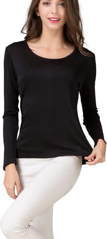 METWAY Women's Mulberry Silk T-Shirt Long Sleeve Pure Silk tee Shirt/Crew Neck Silk Blouse Undershirt in Saudi Arabia