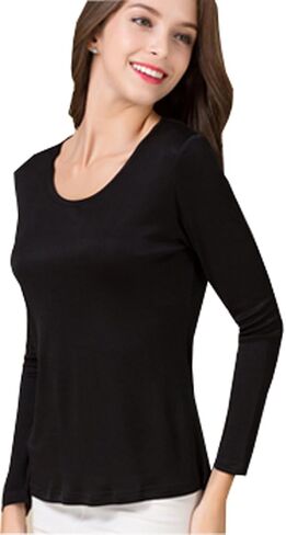 METWAY Women's Mulberry Silk T-Shirt Long Sleeve Pure Silk tee Shirt/Crew Neck Silk Blouse Undershirt in Saudi Arabia