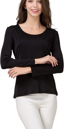 METWAY Women's Mulberry Silk T-Shirt Long Sleeve Pure Silk tee Shirt/Crew Neck Silk Blouse Undershirt in Saudi Arabia