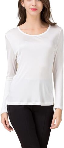 METWAY Women's Mulberry Silk T-Shirt Long Sleeve Pure Silk tee Shirt/Crew Neck Silk Blouse Undershirt in Saudi Arabia