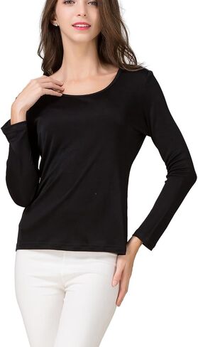 METWAY Women's Mulberry Silk T-Shirt Long Sleeve Pure Silk tee Shirt/Crew Neck Silk Blouse Undershirt in Saudi Arabia