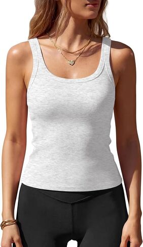 Women Sleeveless Tank Tops with Built in Bra Square Neck Cotton Ribbed Basic Cami Summer Workout Tops 2026 in Saudi Arabia