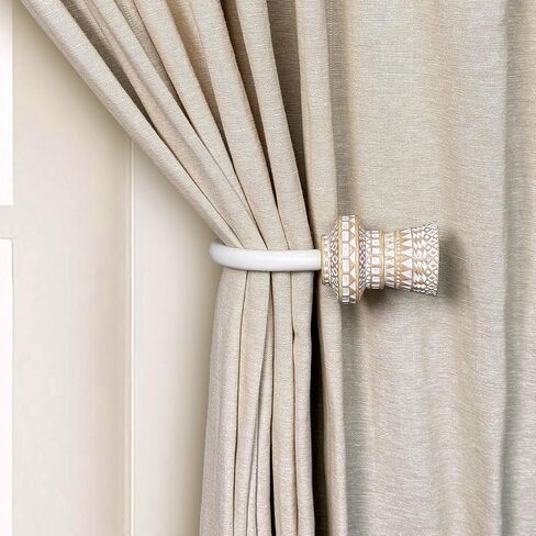 Decorative Curtain Drapery Holdbacks with Boho Style Round Carved Finials (White, Set of 2) in Saudi Arabia