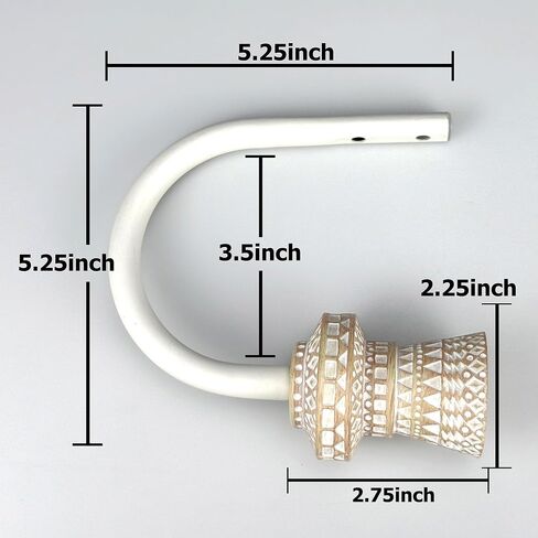 Decorative Curtain Drapery Holdbacks with Boho Style Round Carved Finials (White, Set of 2) in Saudi Arabia