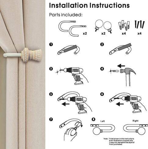 Decorative Curtain Drapery Holdbacks with Boho Style Round Carved Finials (White, Set of 2) in Saudi Arabia