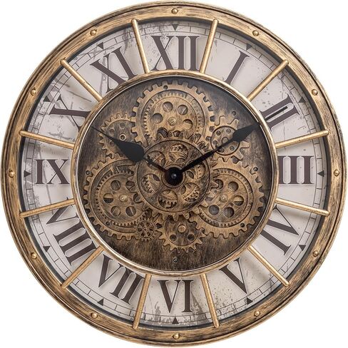 Moving Gears Wall Clock, 18 Inch Modern Gear Rotating Wall Clock Old Style Rustic Unique Vintage Industrial Clock for Living Room Decor Home Farmhouse (Retro Copper) in Saudi Arabia