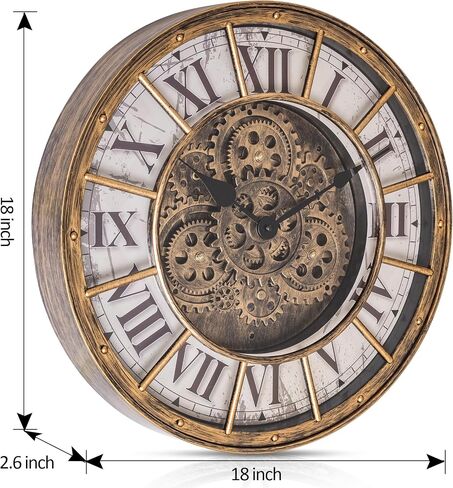 Moving Gears Wall Clock, 18 Inch Modern Gear Rotating Wall Clock Old Style Rustic Unique Vintage Industrial Clock for Living Room Decor Home Farmhouse (Retro Copper) in Saudi Arabia