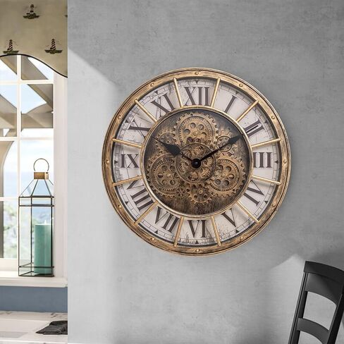 Moving Gears Wall Clock, 18 Inch Modern Gear Rotating Wall Clock Old Style Rustic Unique Vintage Industrial Clock for Living Room Decor Home Farmhouse (Retro Copper) in Saudi Arabia