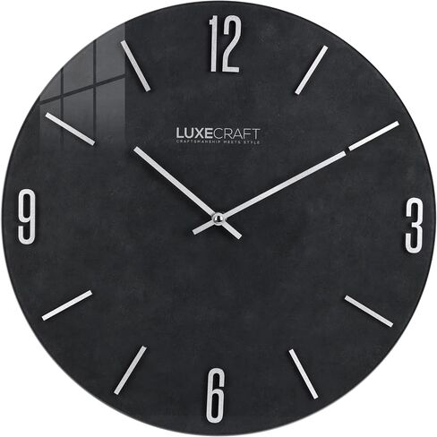 16 Inch Non-Ticking Modern Wall Clock – Charcoal Grove, Deep Graphite Glass Face with Silver 3D Acrylic Numbers & Hands, Home Decor for Living Room, Kitchen, Office & Bedroom in Kuwait