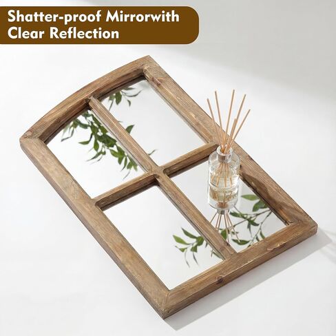 Farmhouse Arched Window Wall Mirrors with Rustic Wood Frame, Decorative Mirror Panels for Living Room, Bedroom, Entryway Wall Décor, Set of 2 (15" W x 27" H) in Saudi Arabia