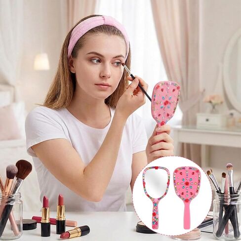 4Pcs Small Hand Mirror Compact Mirror with Handle Travel Hand Held Mirrors for Women Girl DIY Crafts Classroom Party Favors Home Travel Camping Daily in Saudi Arabia